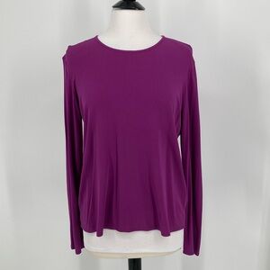 Eileen Fisher Size Large Stretch Silk Jersey Top Long Sleeves Purple